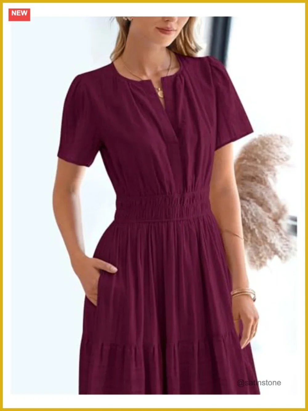 Women's Maxi Dress Short Sleeve V Neck Tiered Ruffle Boho Casual Beach